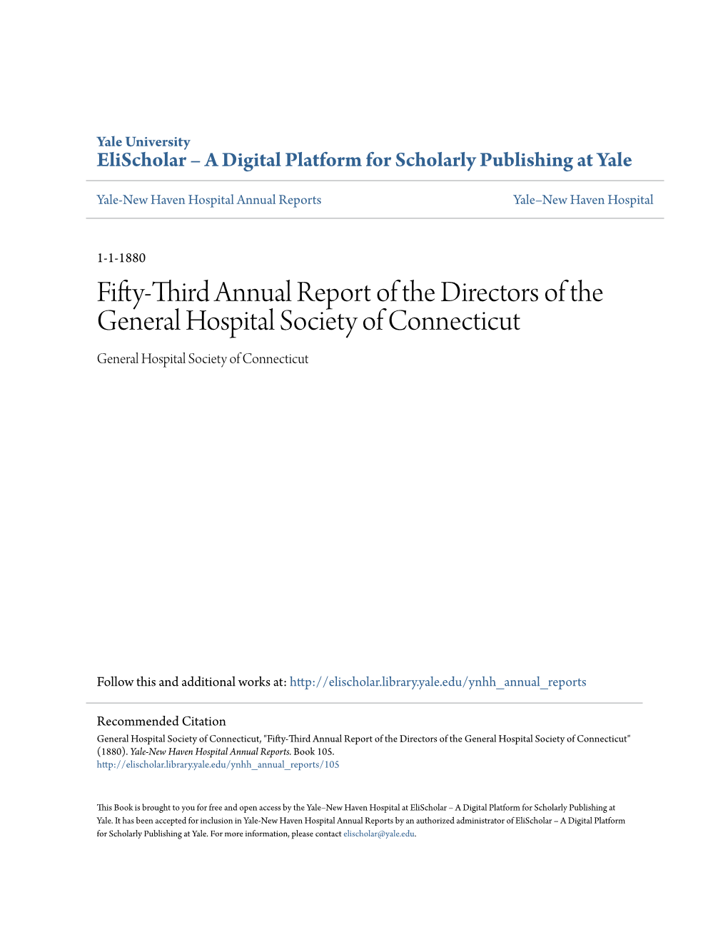 Fifty-Third Annual Report of the Directors of the General Hospital Society of Connecticut General Hospital Society of Connecticut