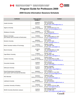 Program Guide for Professors 2009
