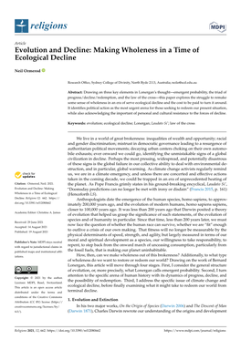 Evolution and Decline: Making Wholeness in a Time of Ecological Decline