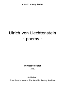 Ulrich Von Liechtenstein - Poems