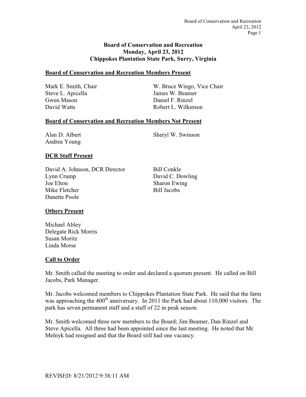 8/21/2012 9:38:11 AM Board of Conservation and Recreation April 23, 2012 Page 2