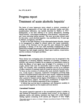 Progress Report Treatment of Acute Alcoholic Hepatitis'