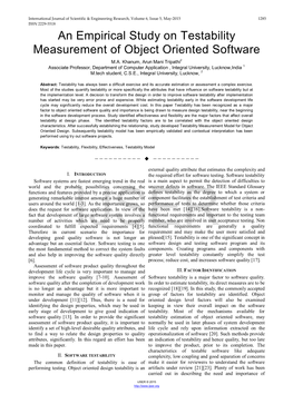 An Empirical Study on Testability Measurement of Object Oriented Software M.A