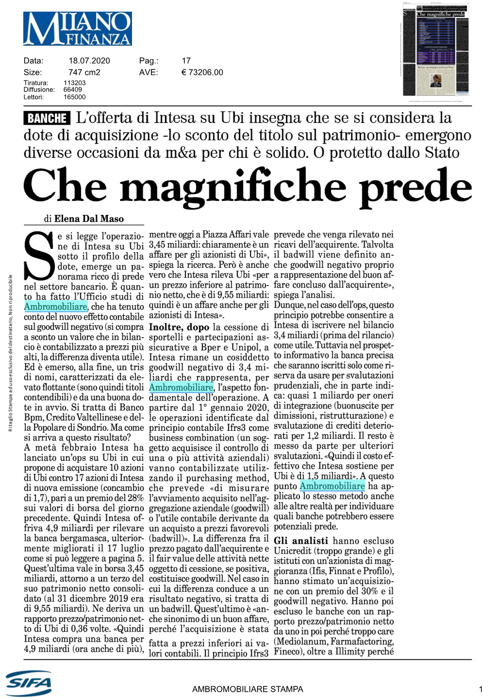 20200718 Milano Finanza Che Magnifiche Prede