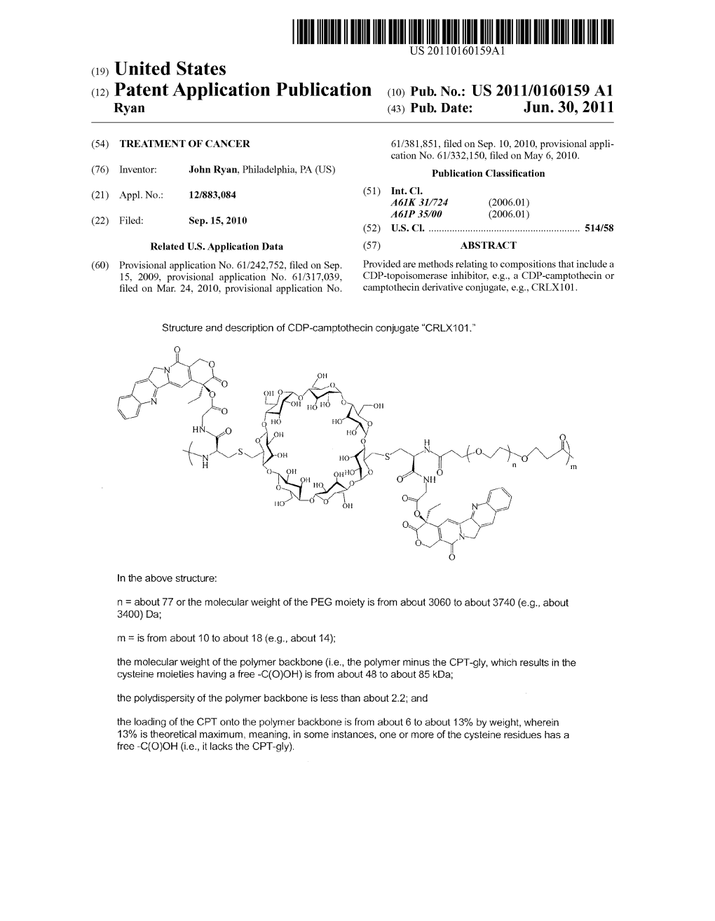 (12) Patent Application Publication (10) Pub. No.: US 2011/0160159 A1 Ryan (43) Pub