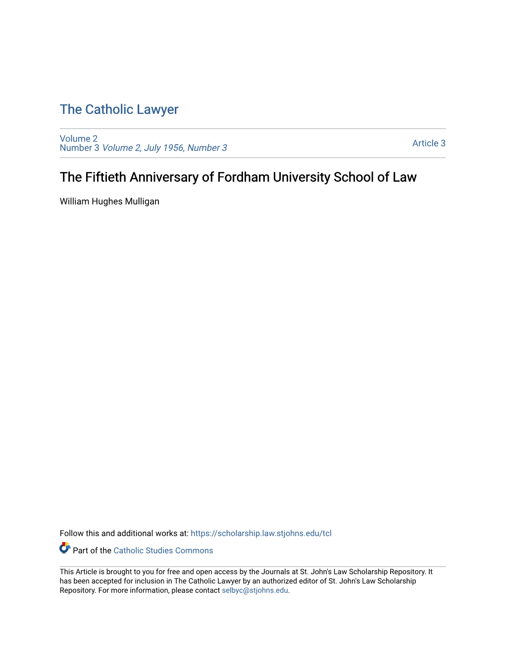 The Fiftieth Anniversary of Fordham University School of Law