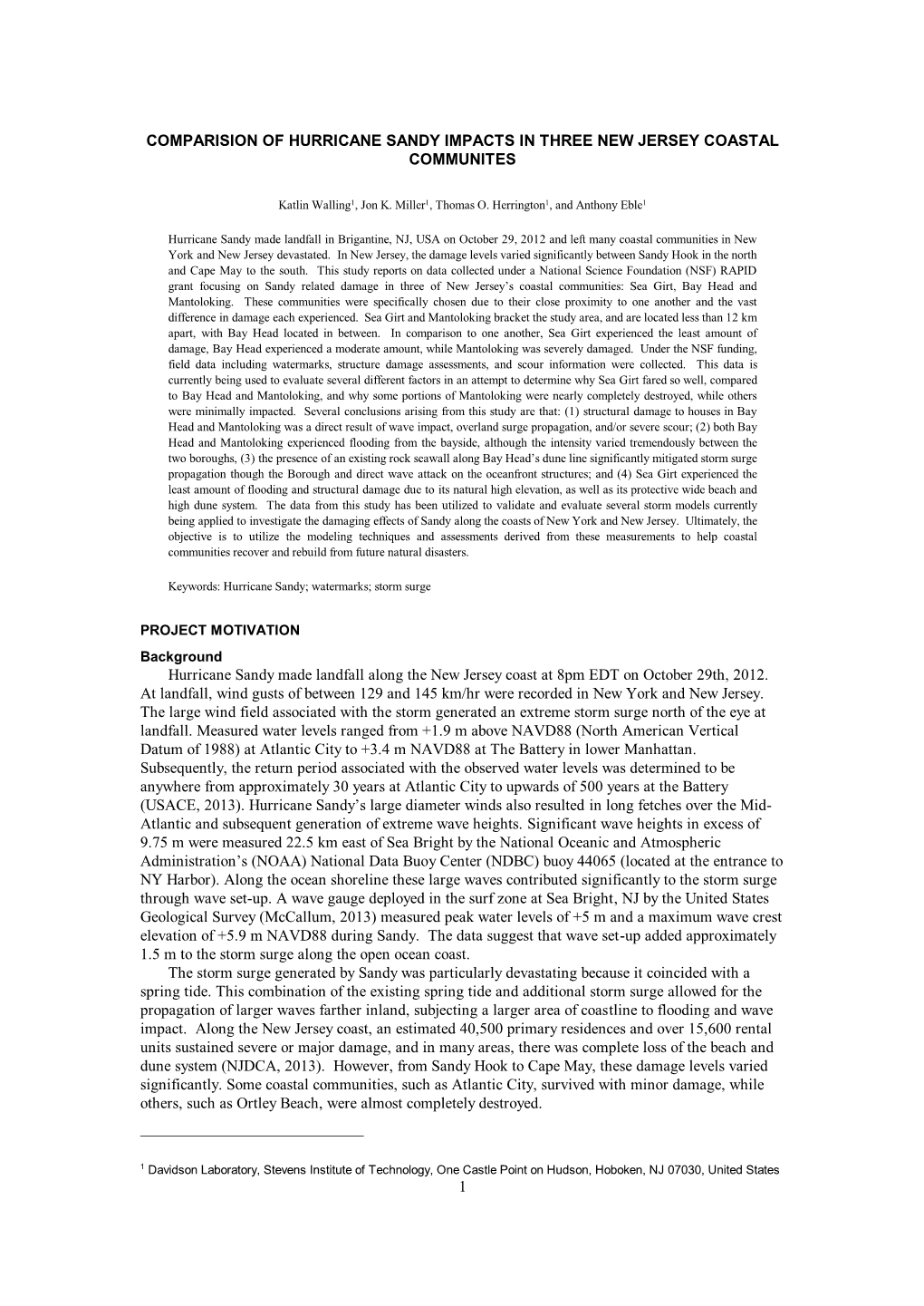 1 Comparision of Hurricane Sandy Impacts in Three New