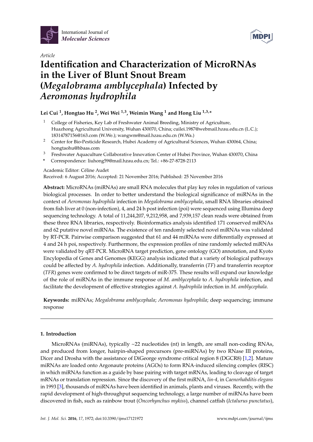 Identification and Characterization of Micrornas in the Liver of Blunt