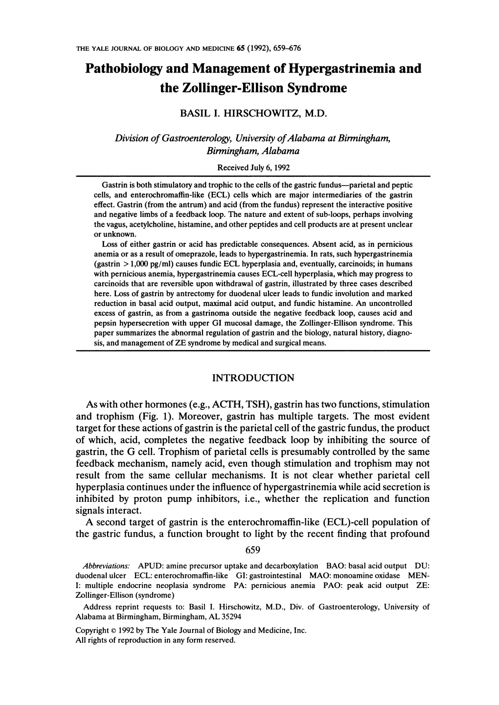 The Zollinger-Ellison Syndrome BASIL I