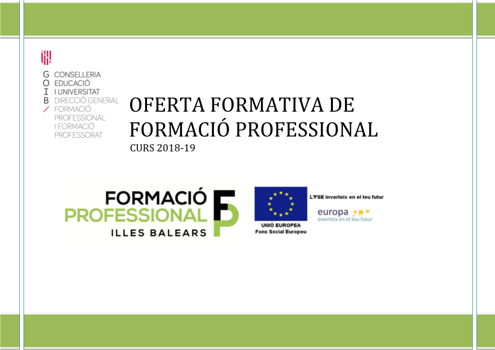 Oferta Formativa De Formació Professional Curs 2018-19