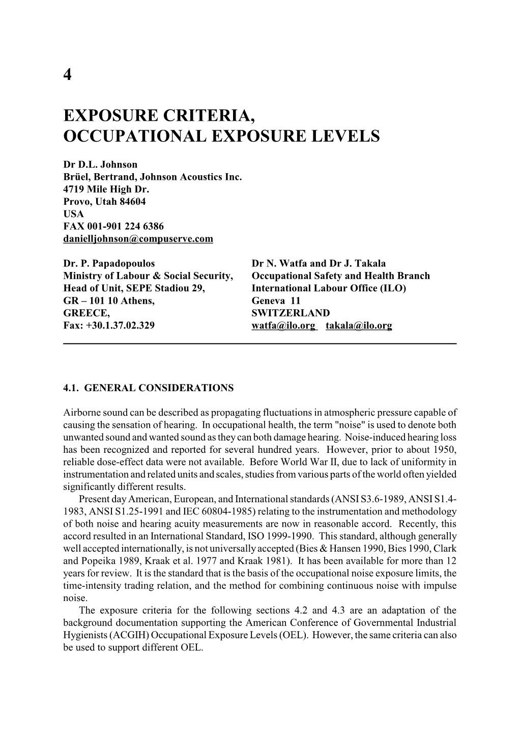 Exposure Criteria, Occupational Exposure Levels