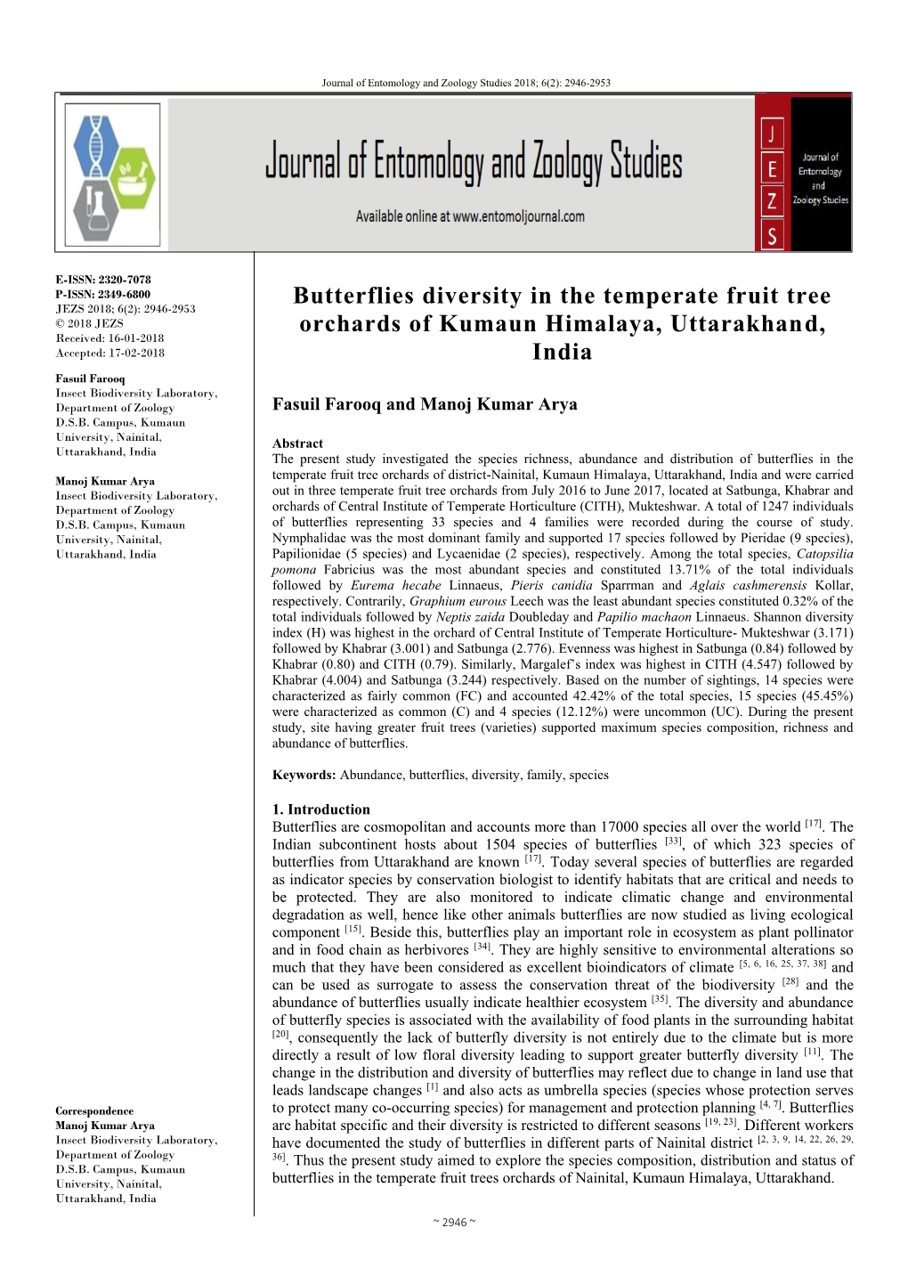 Butterflies Diversity in the Temperate Fruit Tree Orchards of Kumaun