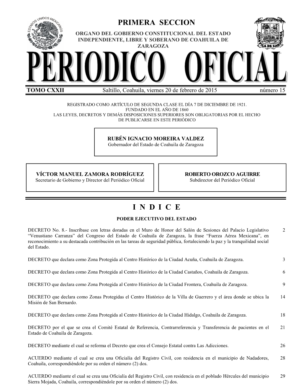 DECRETO Que Declara Como Zona Protegida Al Centro Histórico De La Ciudad Acuña, Coahuila De Zaragoza