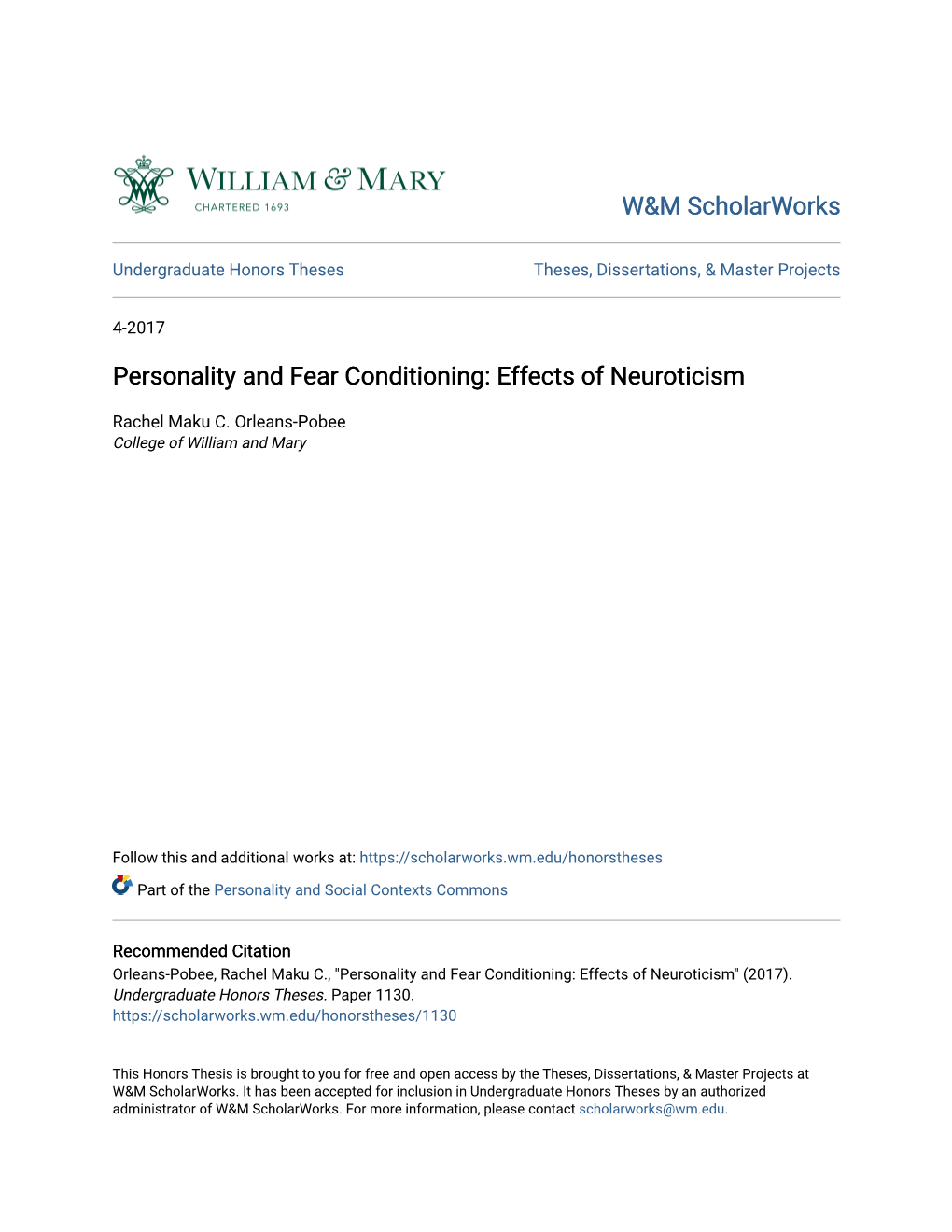 Personality and Fear Conditioning: Effects of Neuroticism