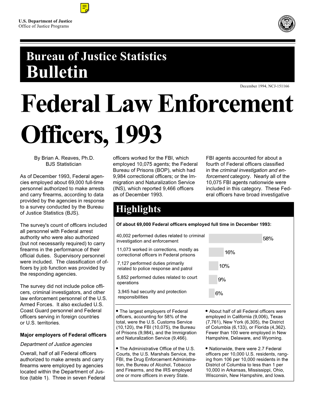 Federal Law Enforcement Officers, 1993