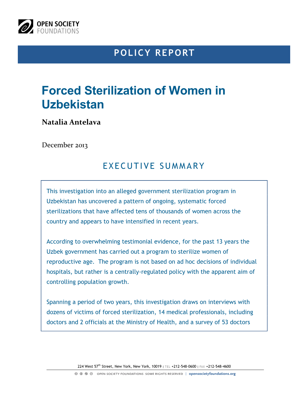 Forced Sterilization of Women in Uzbekistan