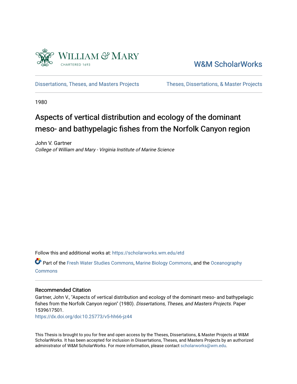 Aspects of Vertical Distribution and Ecology of the Dominant Meso- and Bathypelagic Fishes from the Norfolk Canyon Region