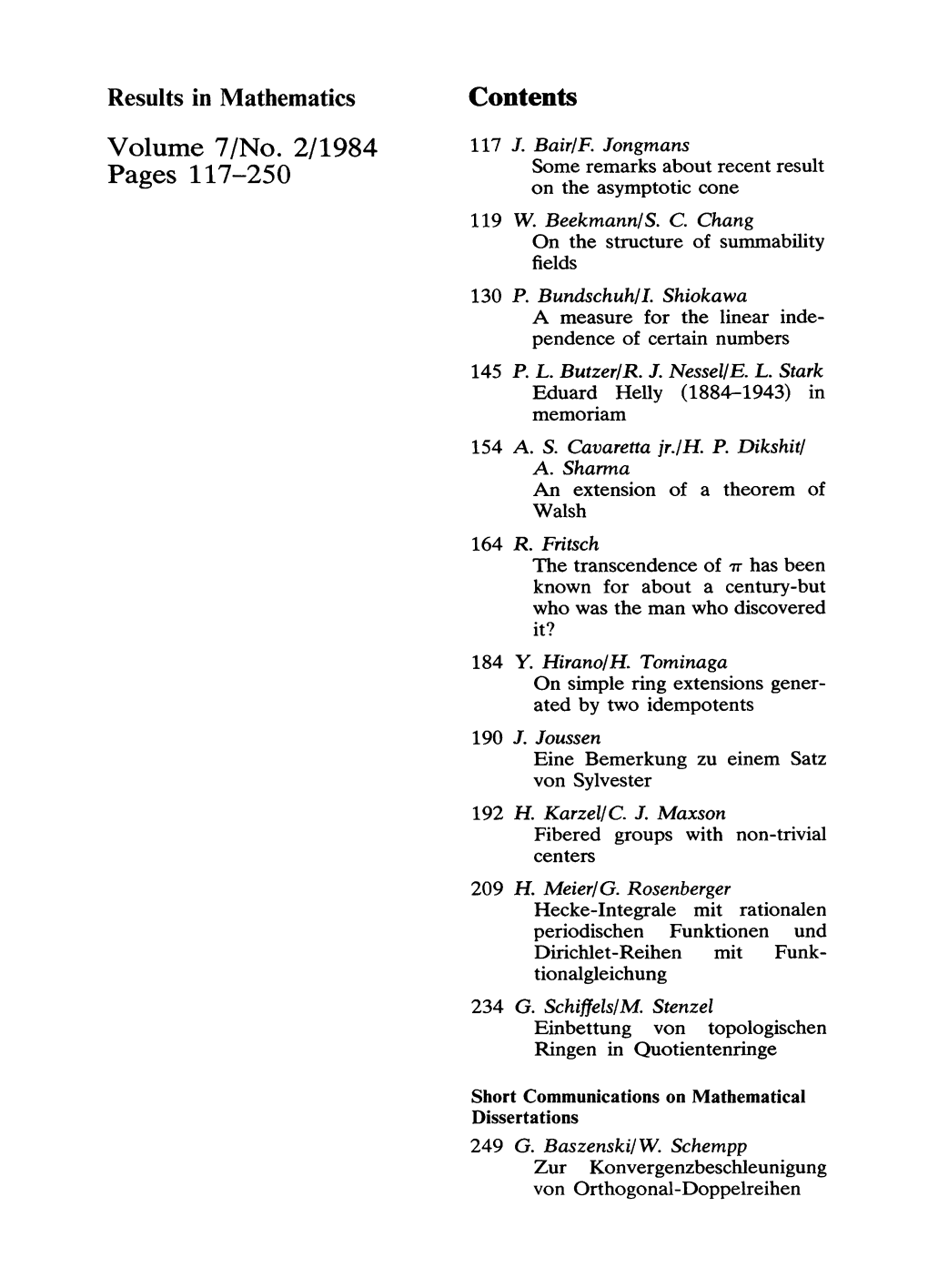 The Transcendence of Pi Has Been Known for About a Century