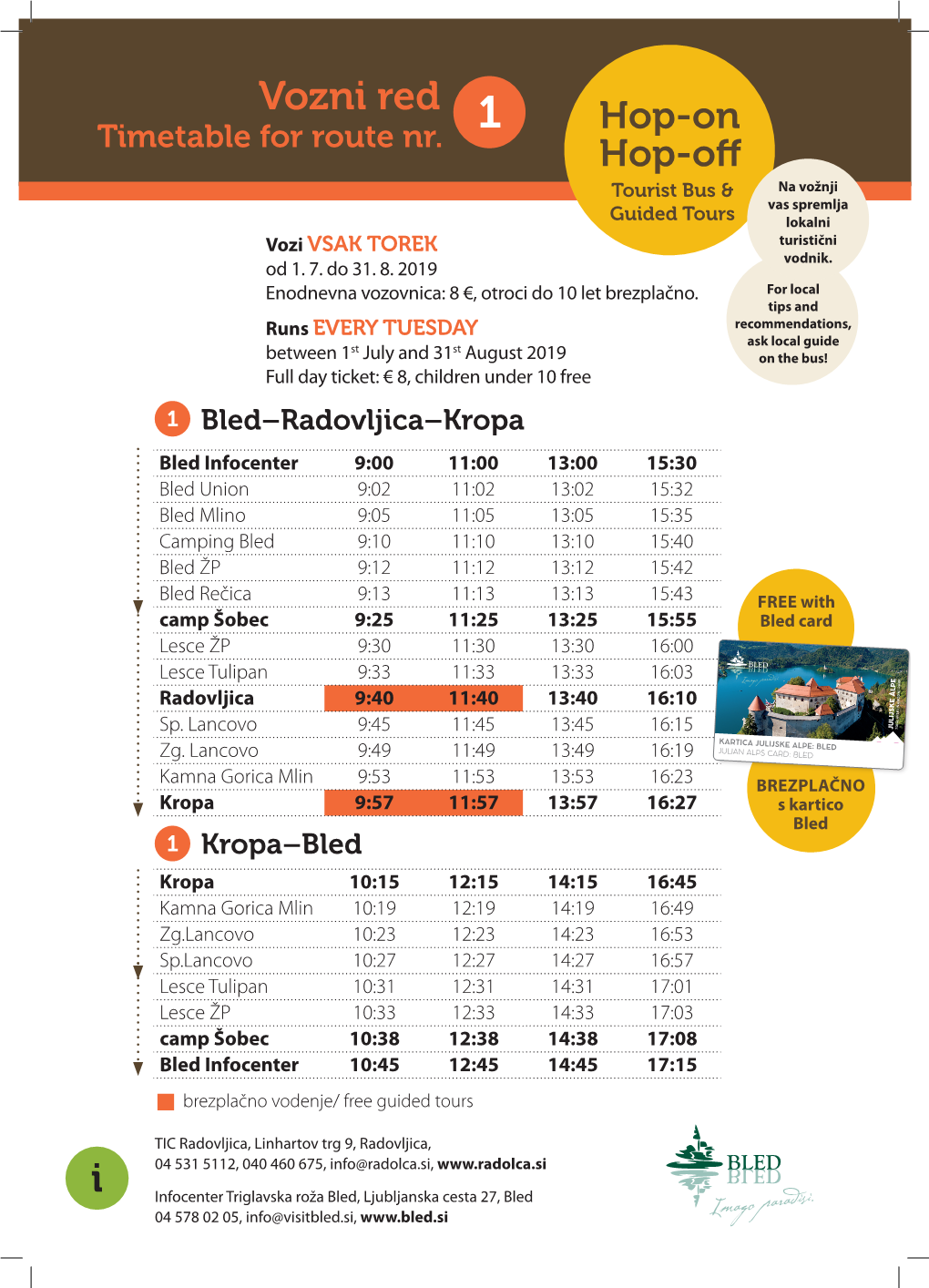 Vozni Red 1 Hop-On Timetable for Route Nr