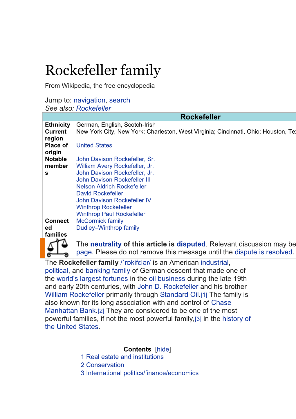 Rockefeller Family from Wikipedia, the Free Encyclopedia