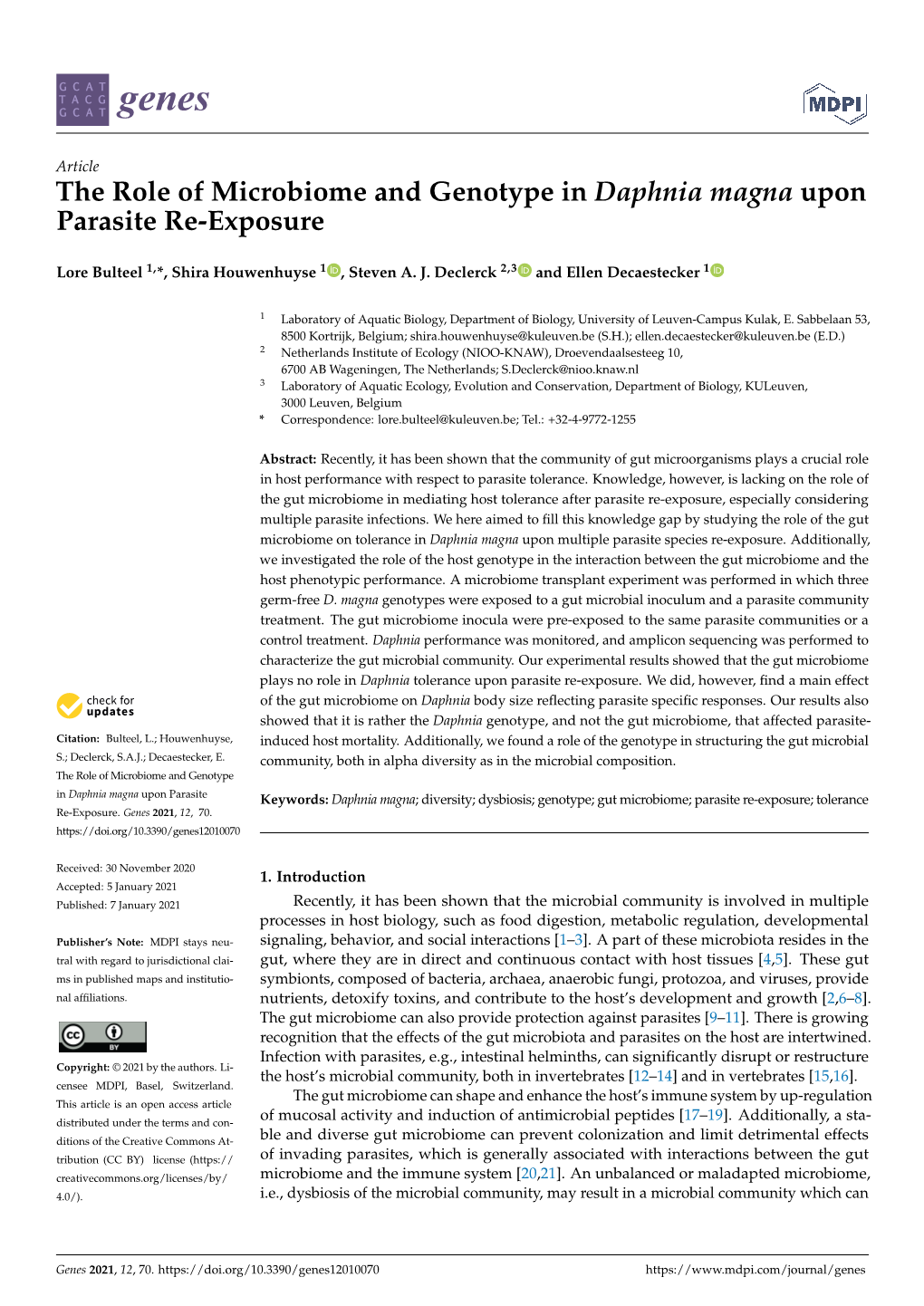 The Role of Microbiome and Genotype in Daphnia Magna Upon Parasite Re-Exposure