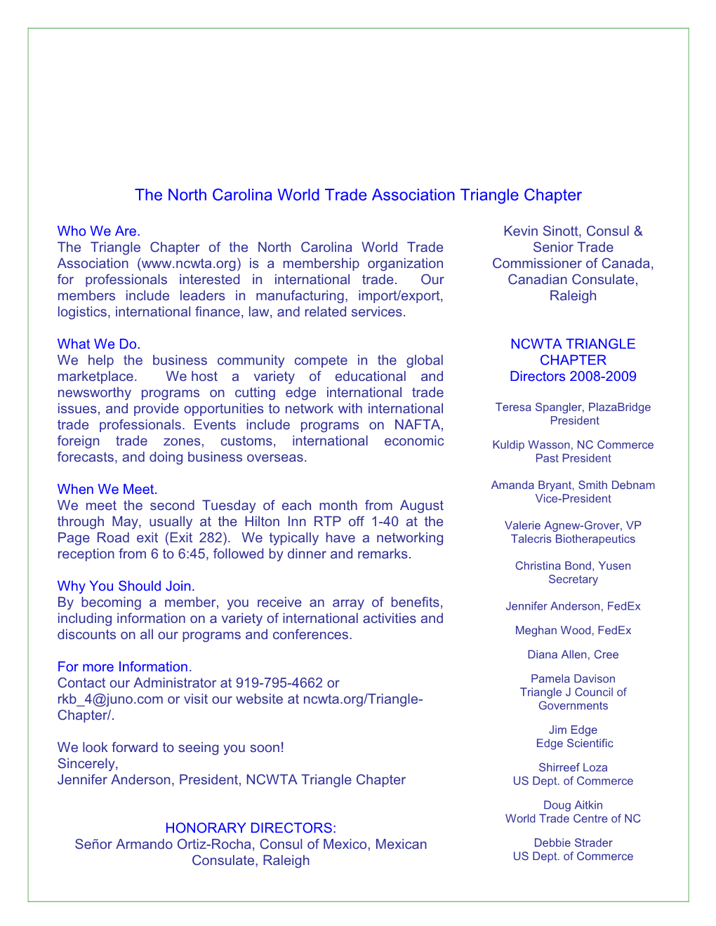 The North Carolina World Trade Association Triangle Chapter