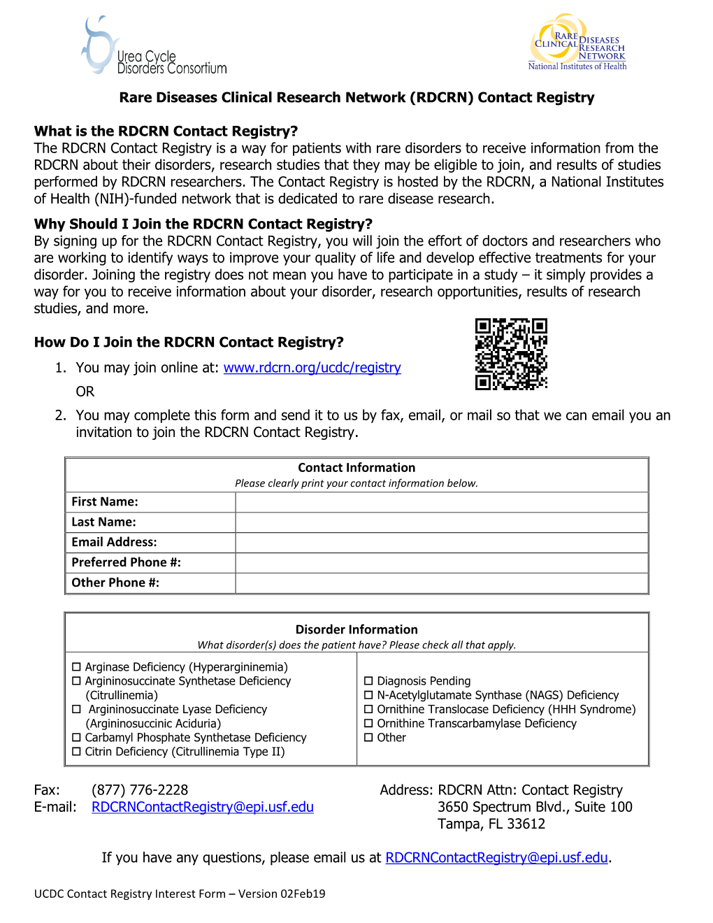 Rare Diseases Clinical Research Network (RDCRN) Contact Registry