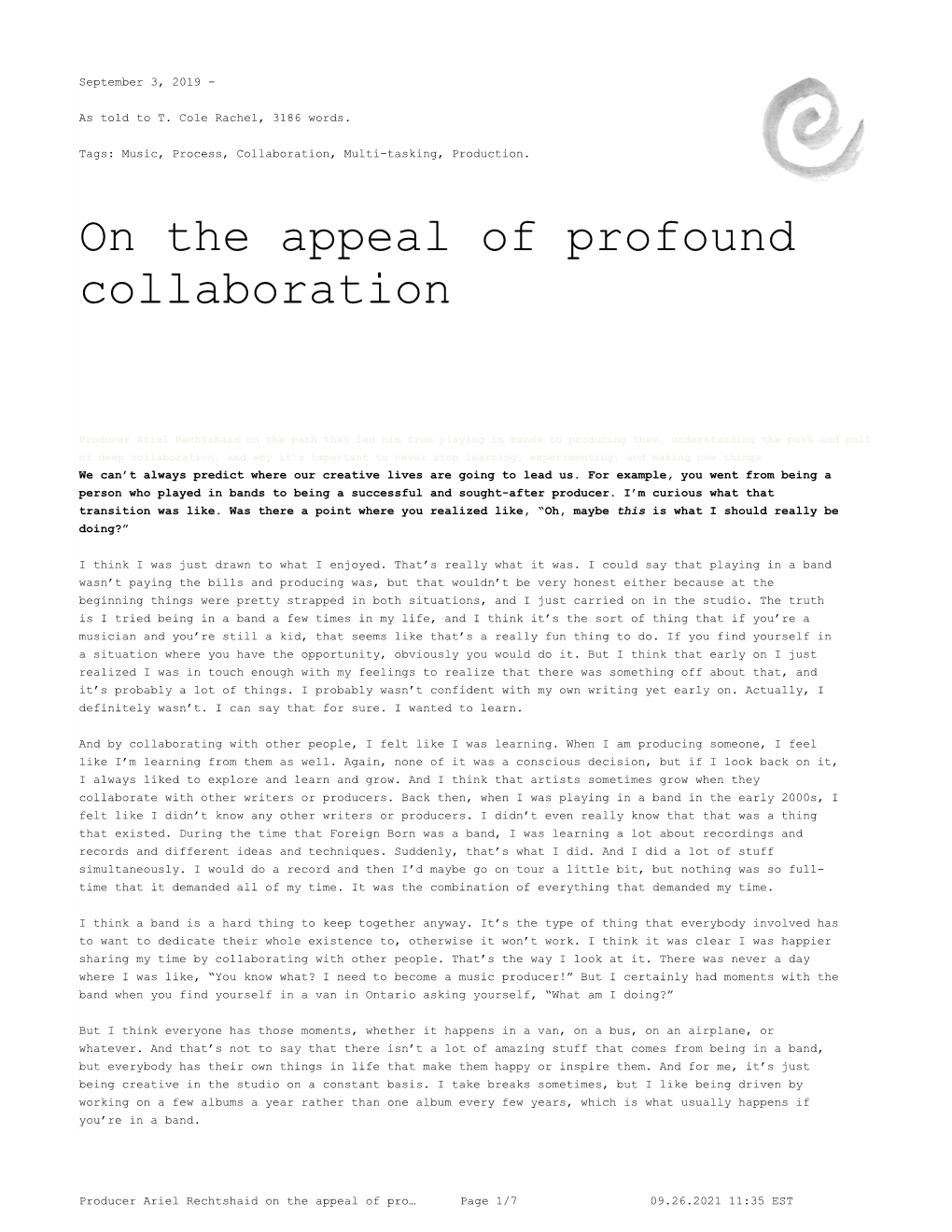 Producer Ariel Rechtshaid on the Appeal of Profound Collaboration