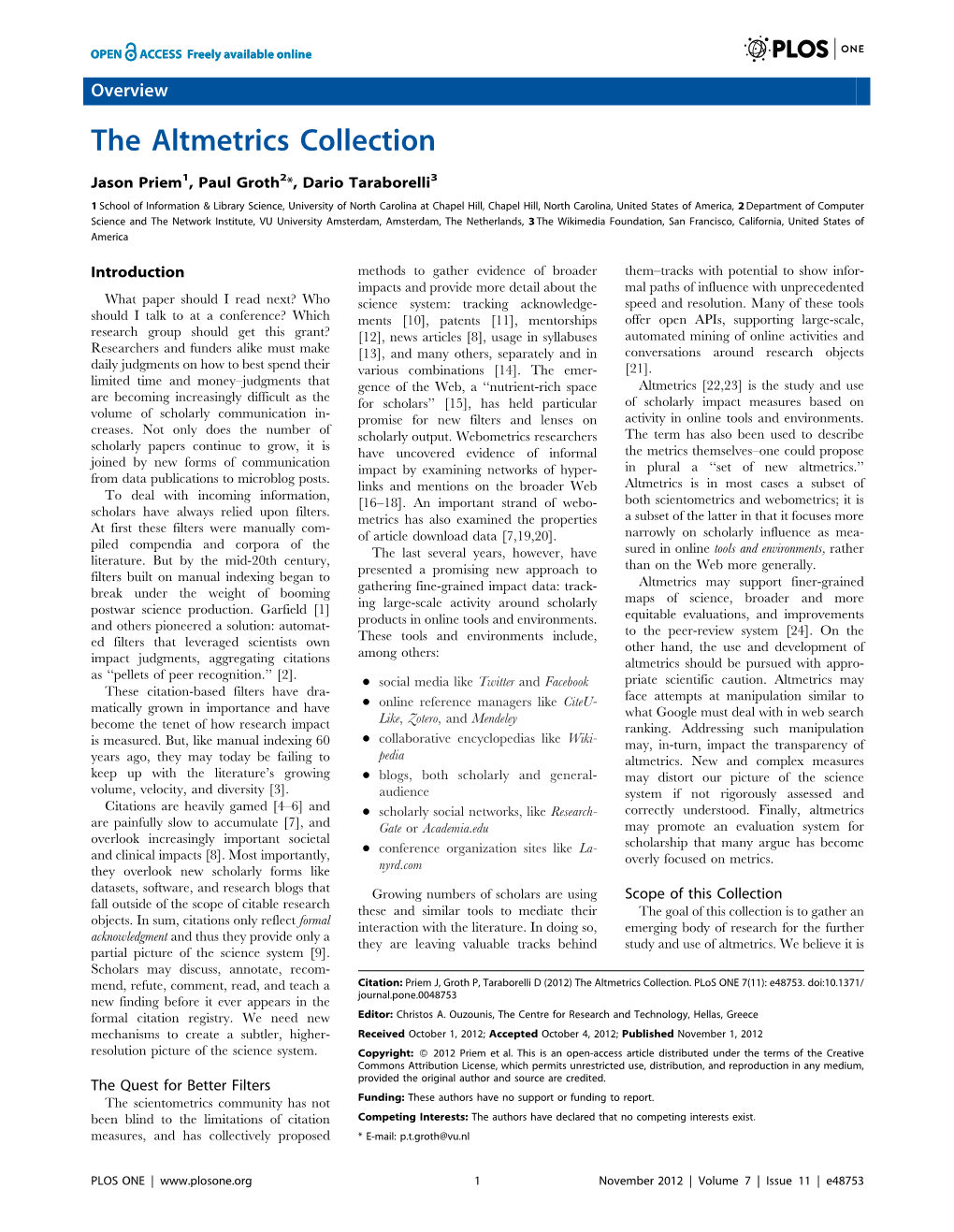 The Altmetrics Collection