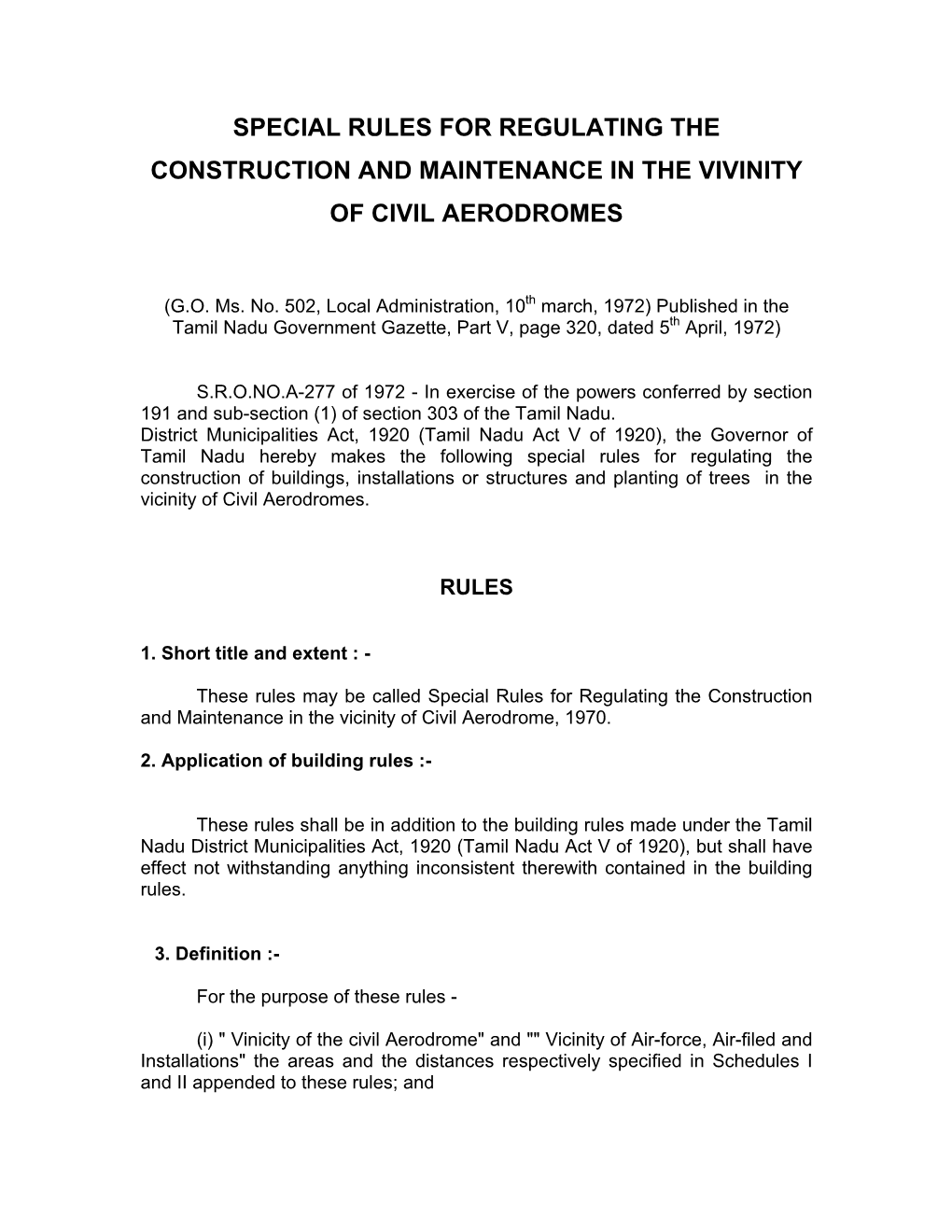 Special Rules for Regulating the Construction and Maintenance in the Vivinity of Civil Aerodromes