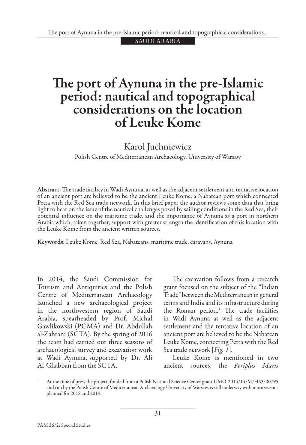 The Port of Aynuna in the Pre-Islamic Period: Nautical and Topographical Considerations