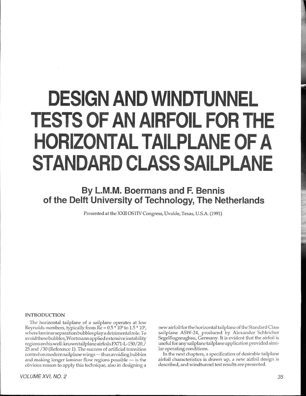 Design and Windtunnel Tests of an Airfoil for the Horizontal Tailplane of a Standard Class Sailplane
