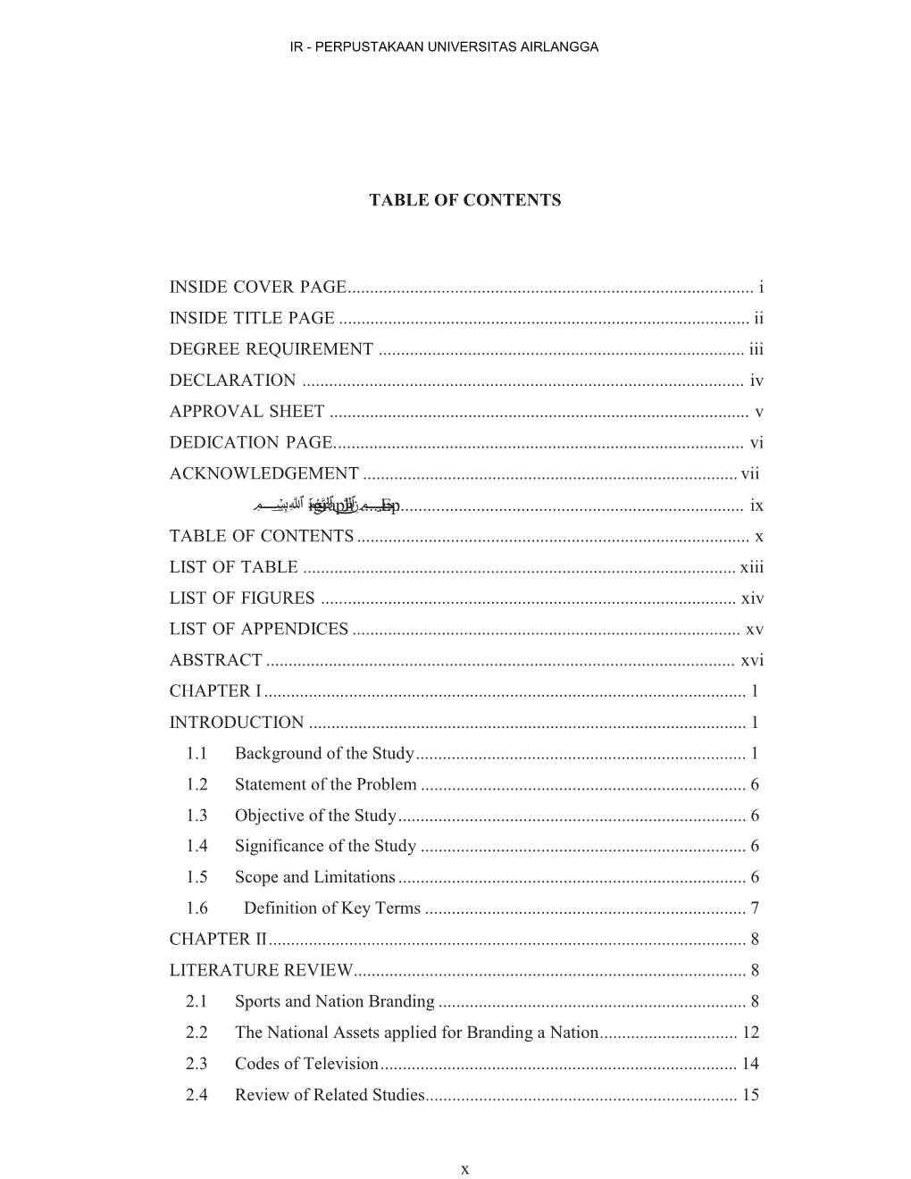 Table of Contents Inside Cover Page