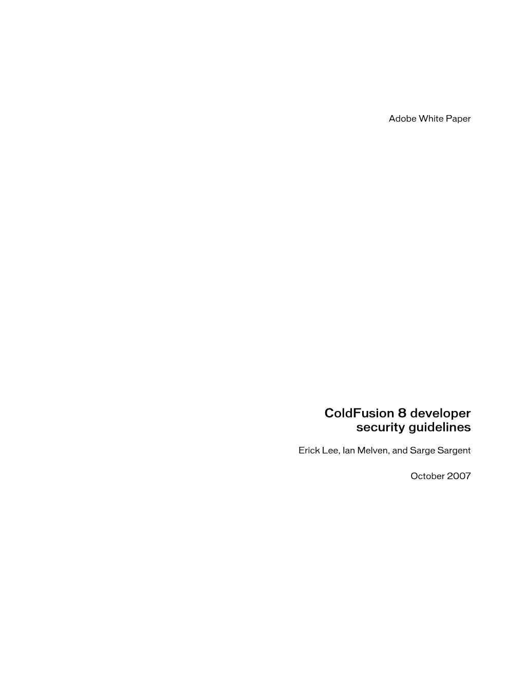 Coldfusion 8 Developer Security Guidelines