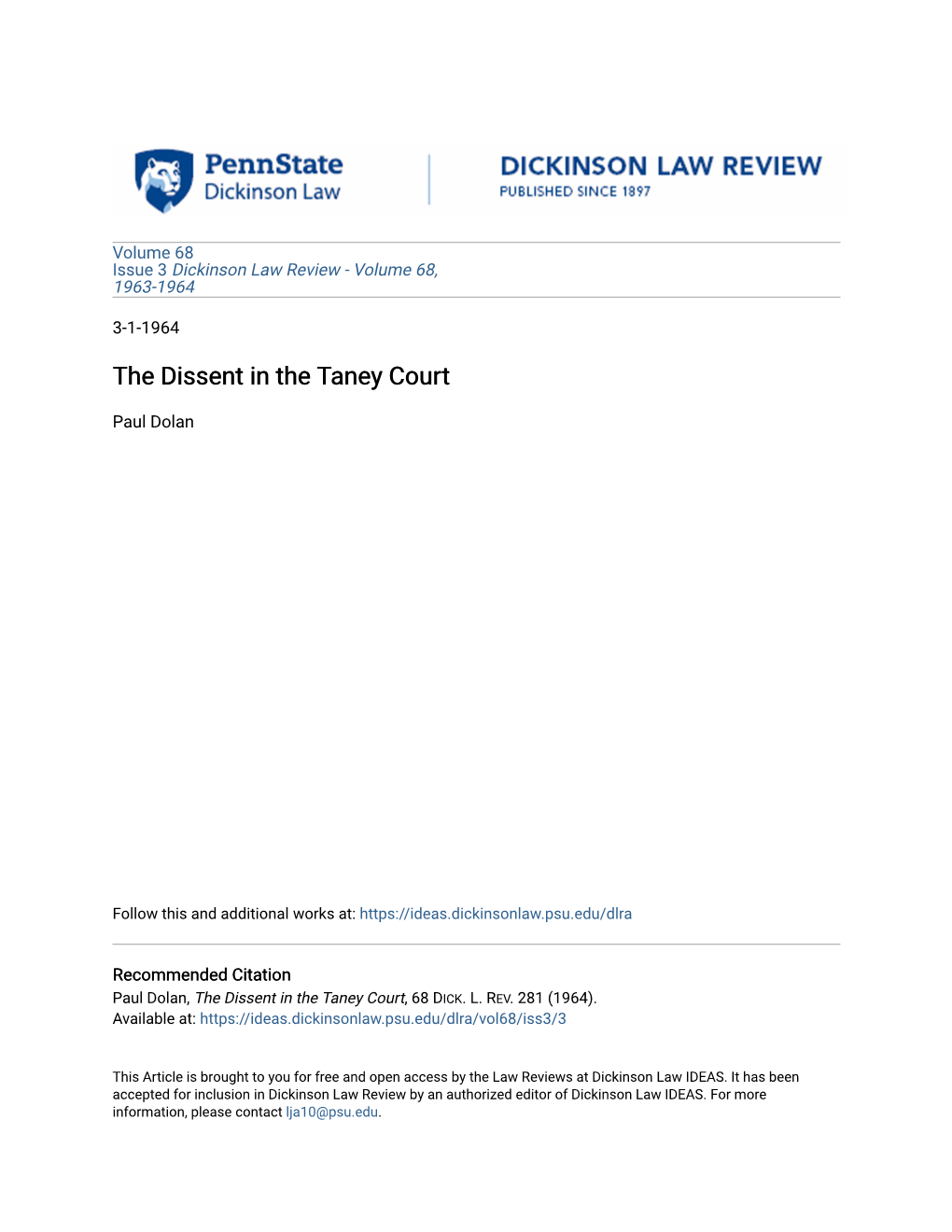 The Dissent in the Taney Court