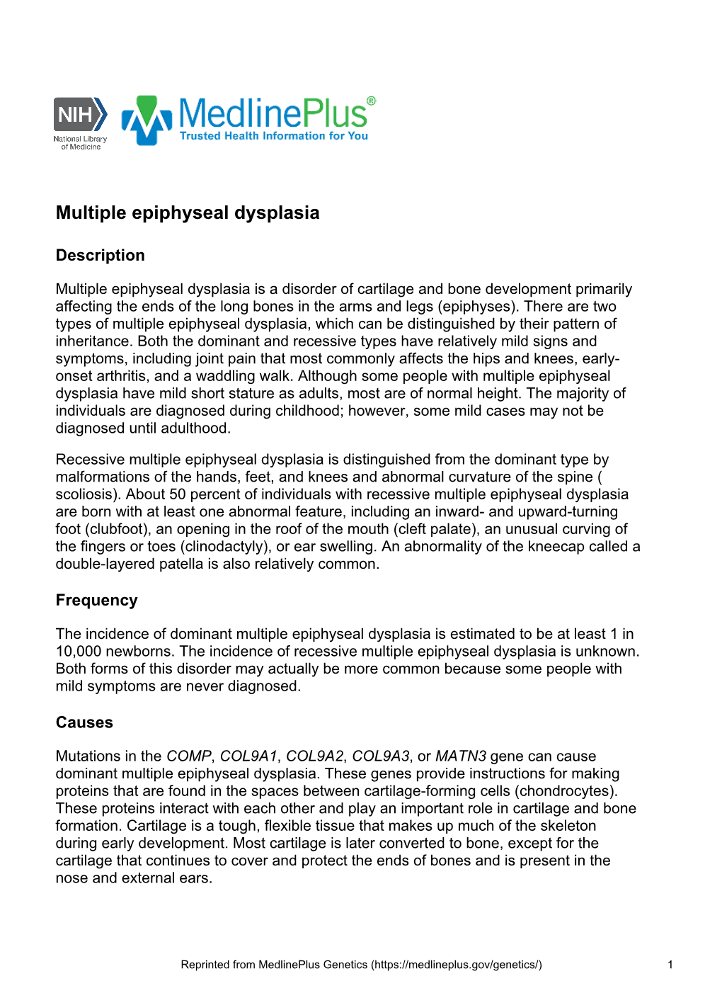 Multiple Epiphyseal Dysplasia