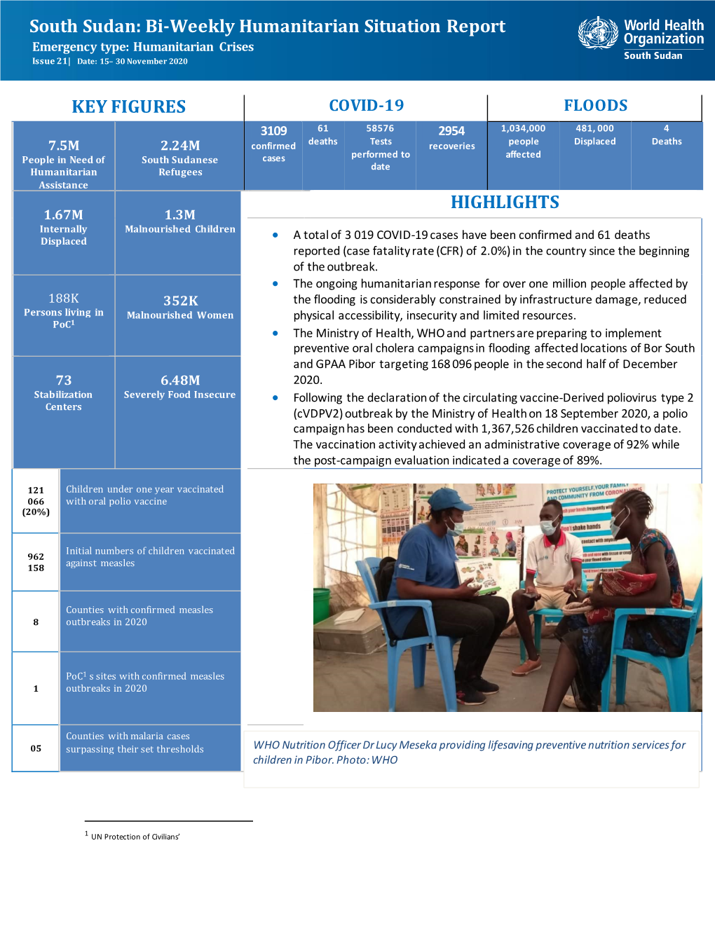 South Sudan: Bi-Weekly Humanitarian Situation Report Emergency Type: Humanitarian Crises Issue 21| Date: 15– 30 November 2020