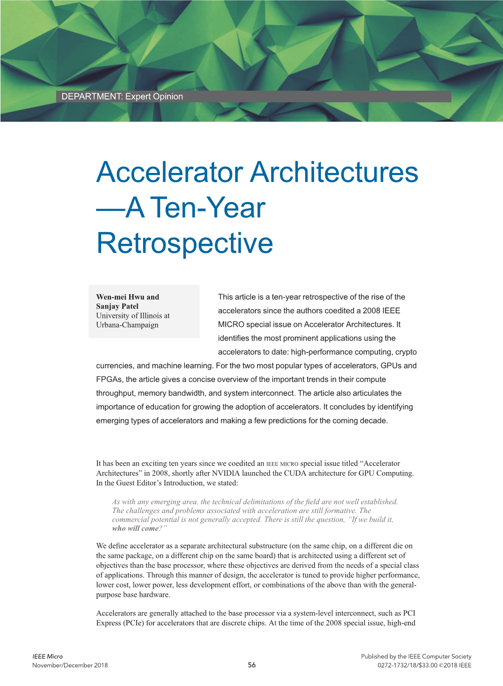 Accelerator Architectures —A Ten-Year Retrospective