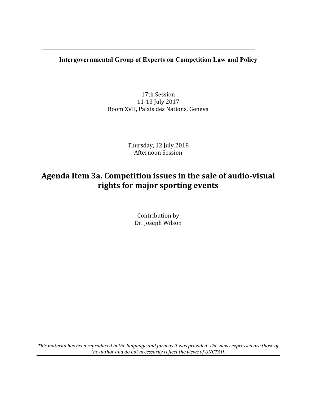 Agenda Item 3A. Competition Issues in the Sale of Audio-Visual Rights for Major Sporting Events