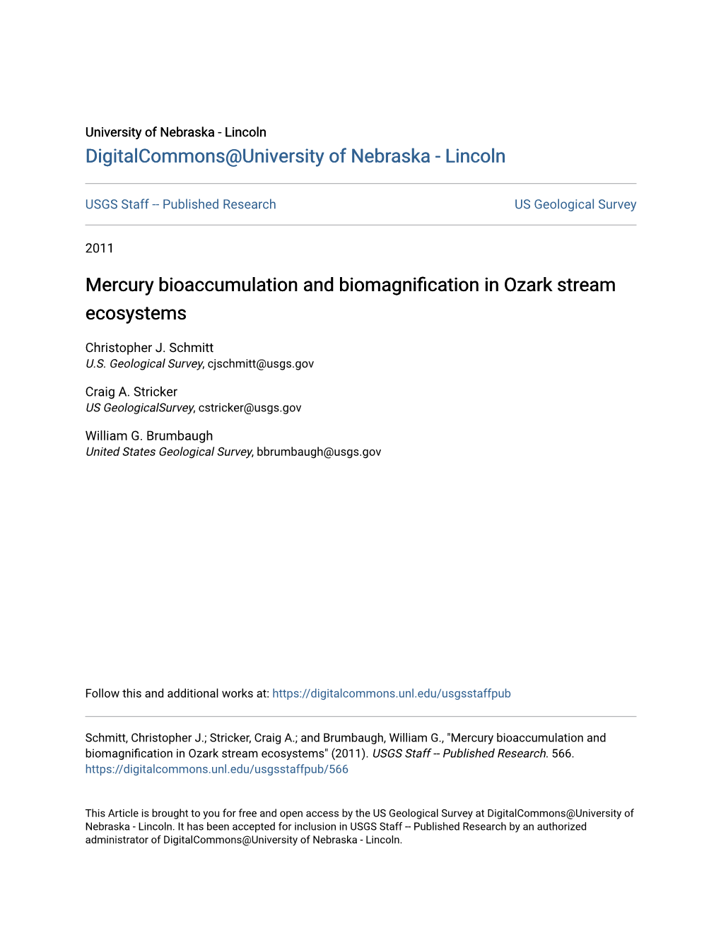 Mercury Bioaccumulation and Biomagnification in Ozark Stream Ecosystems