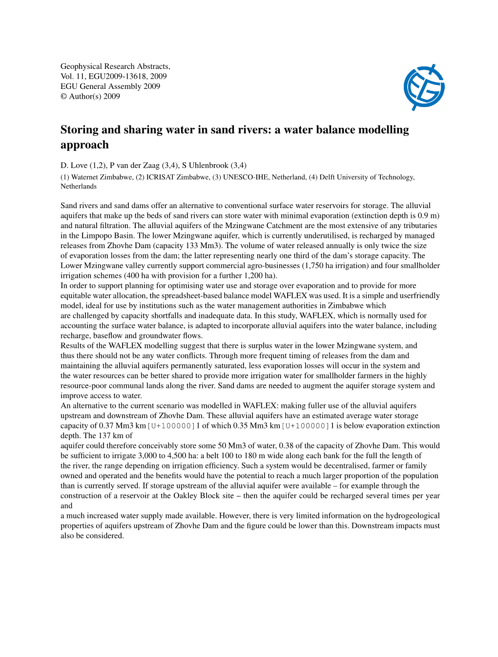 Storing and Sharing Water in Sand Rivers: a Water Balance Modelling Approach