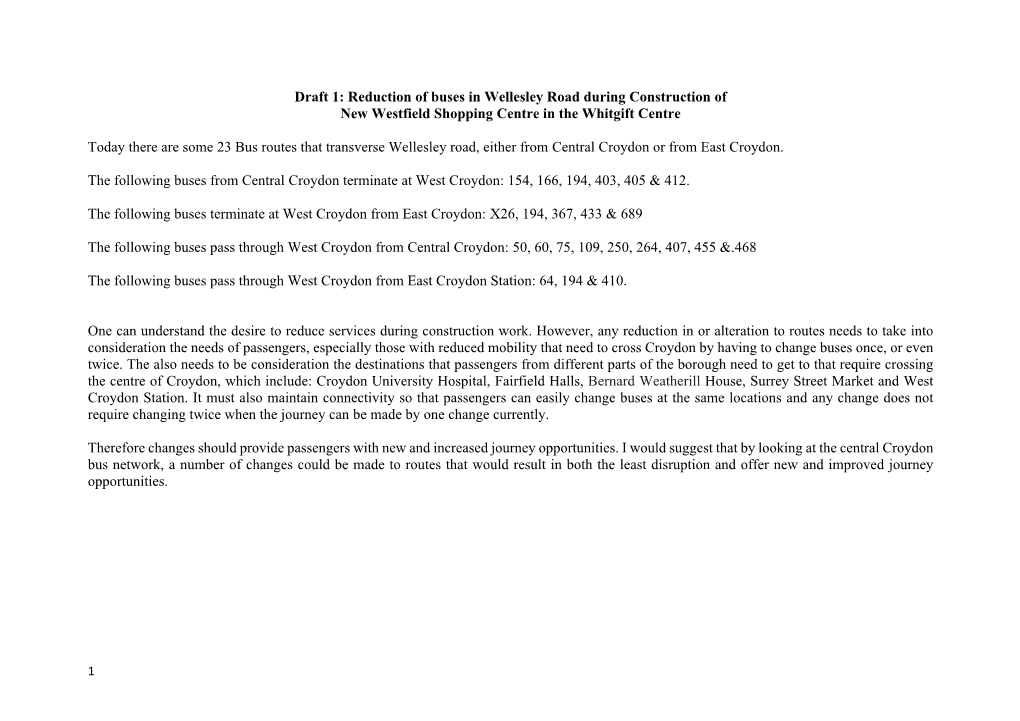 Draft 1: Reduction of Buses in Wellesley Road During Construction of New Westfield Shopping Centre in the Whitgift Centre