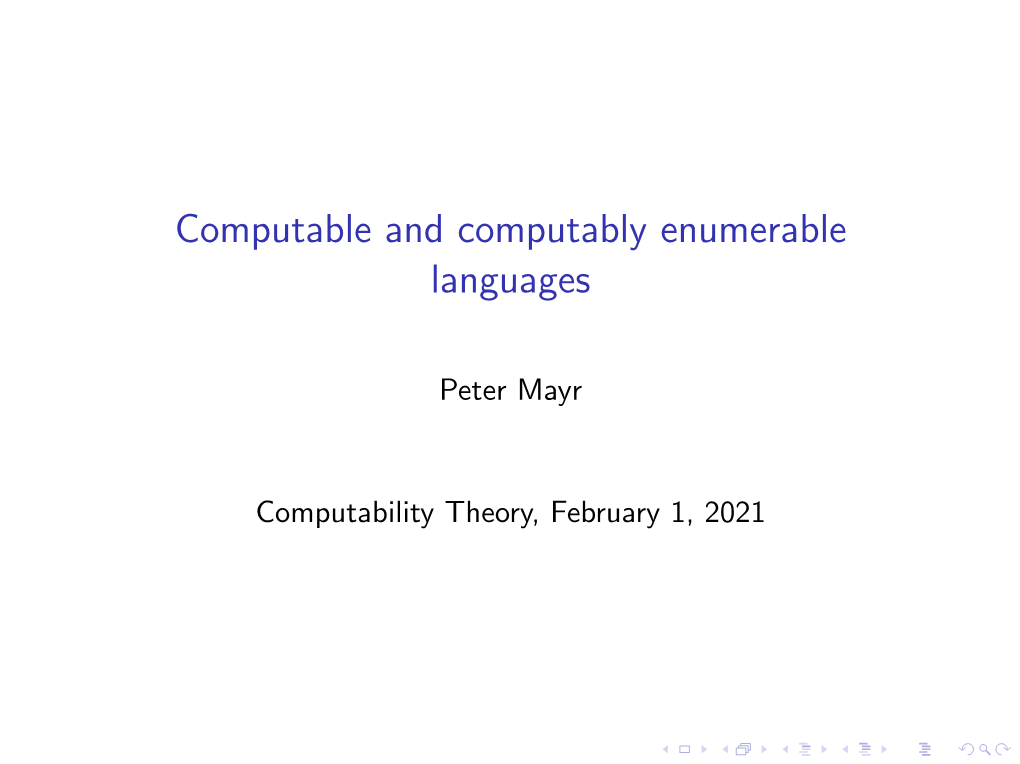 Computable and Computably Enumerable Languages