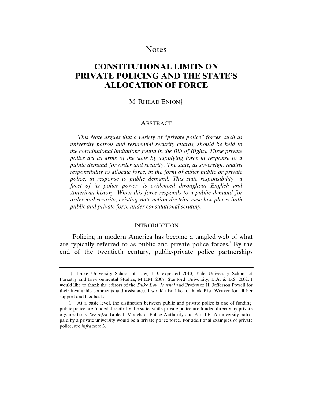 Constitutional Limits on Private Policing and the Stateâ•Žs