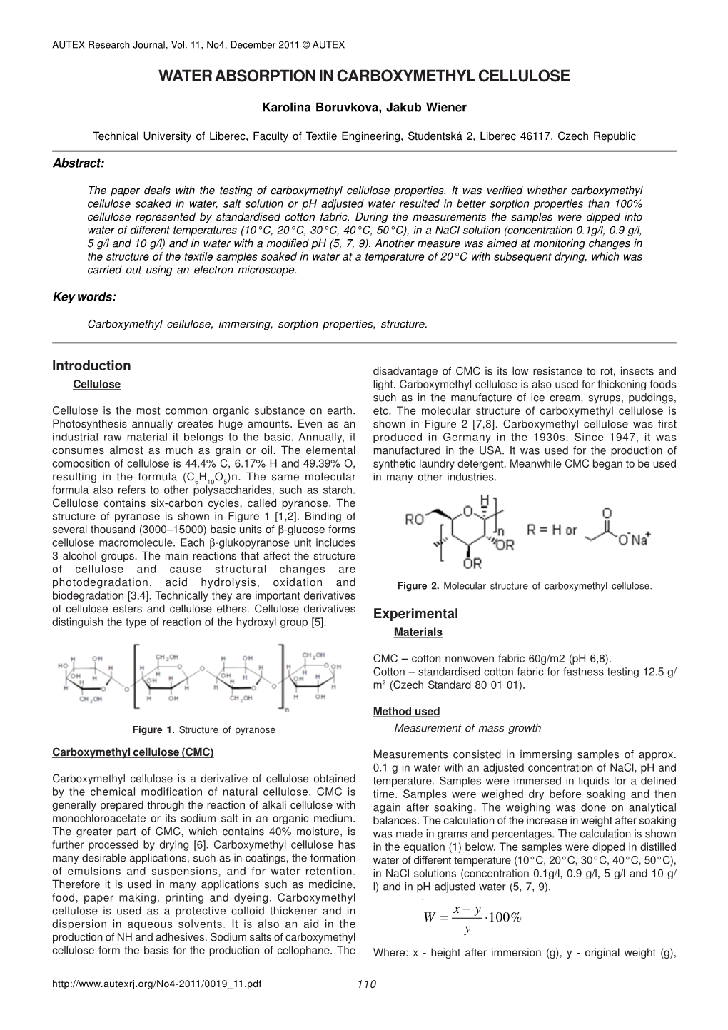 Water Absorption in Carboxymethyl Cellulose