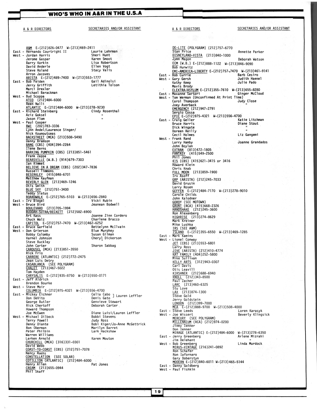 Who's Who in A&R in the U.S.A