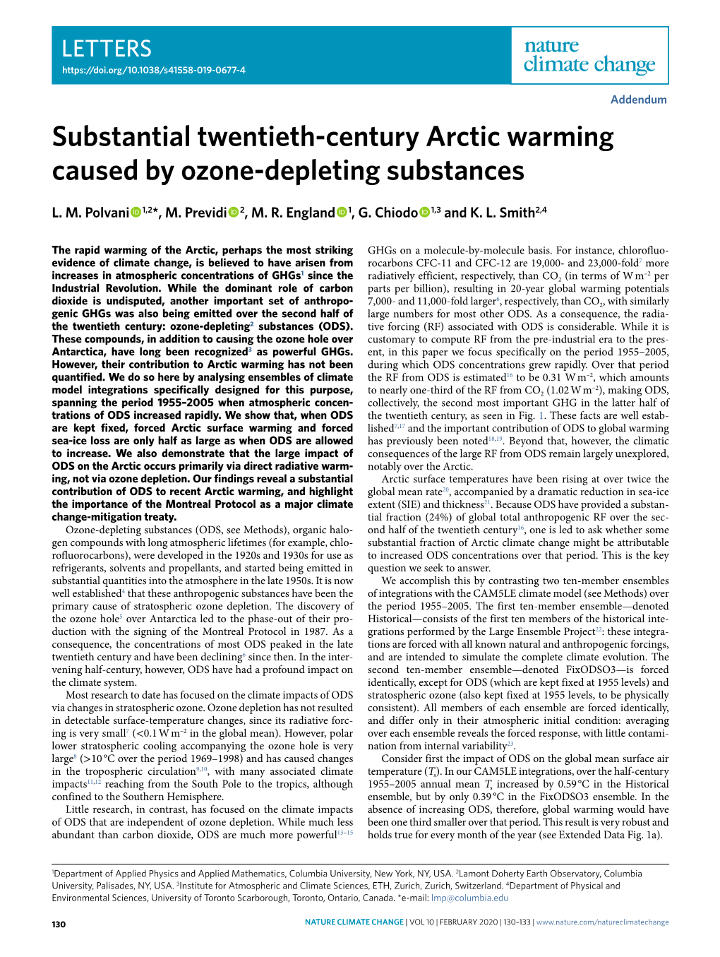 Substantial Twentieth-Century Arctic Warming Caused by Ozone-Depleting Substances