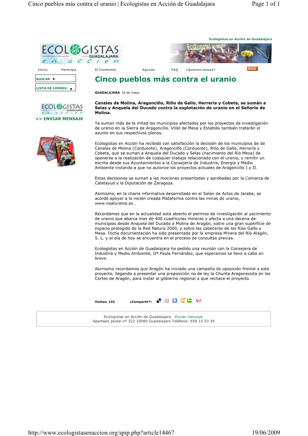 Cinco Pueblos Más Contra El Uranio | Ecologistas En Acción De Guadalajara Page 1 of 1