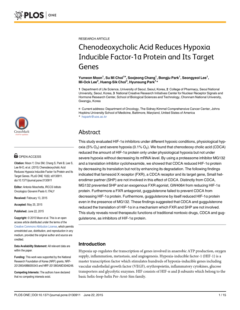 Chenodeoxycholic Acid Reduces Hypoxia Inducible Factor-1Α Protein and Its Target Genes