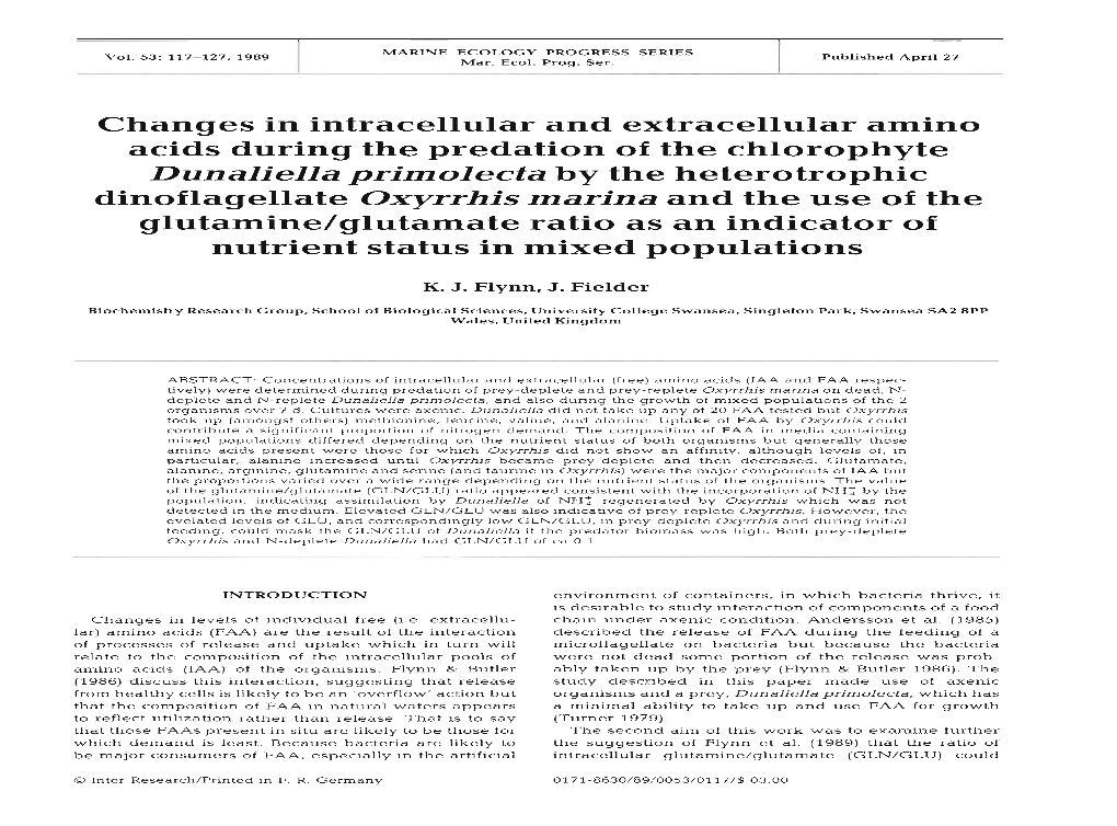 Dunaliella Primolecta B Y the Heterotrophic